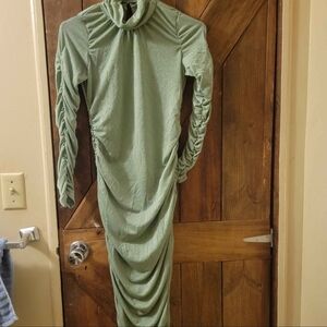 Elegant Sheer Green Ruched Dress